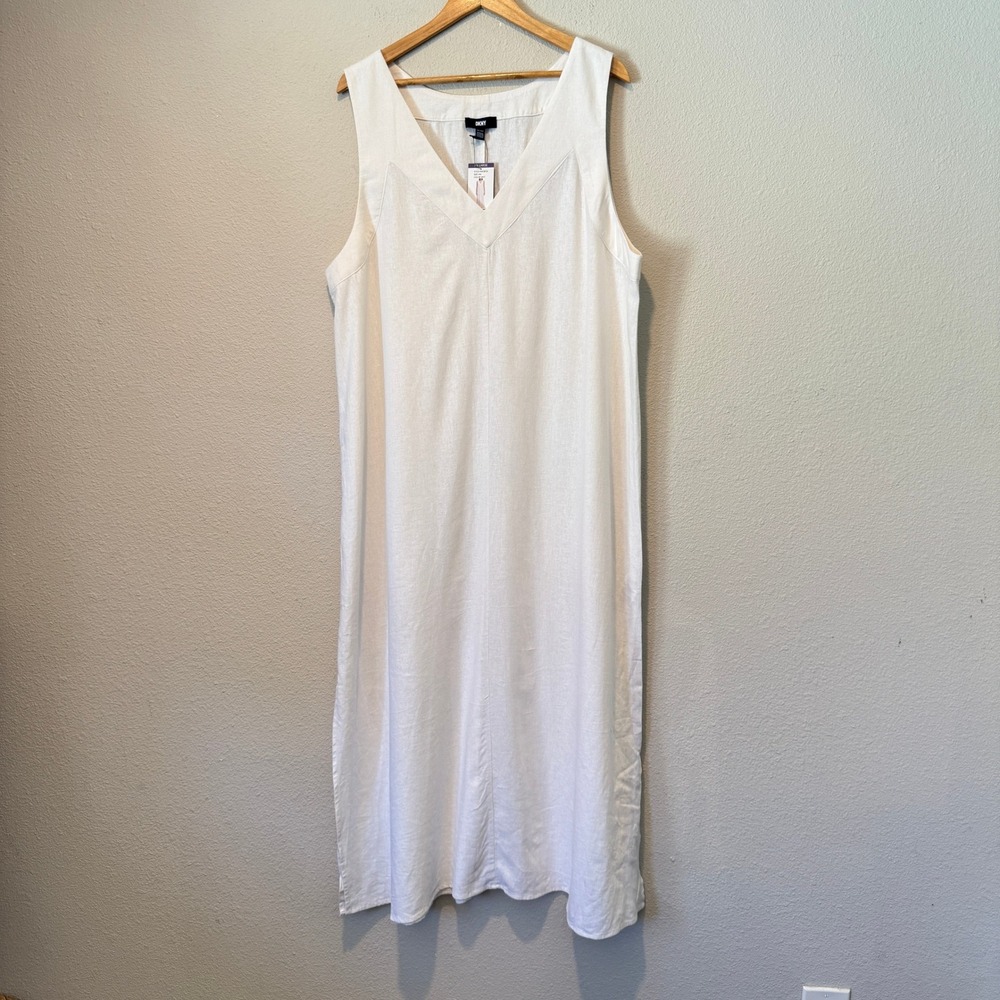 DKNY Womens White Linen Blend V-Neck Sleeveless Maxi Dress P4IC8FZK XXL NWT